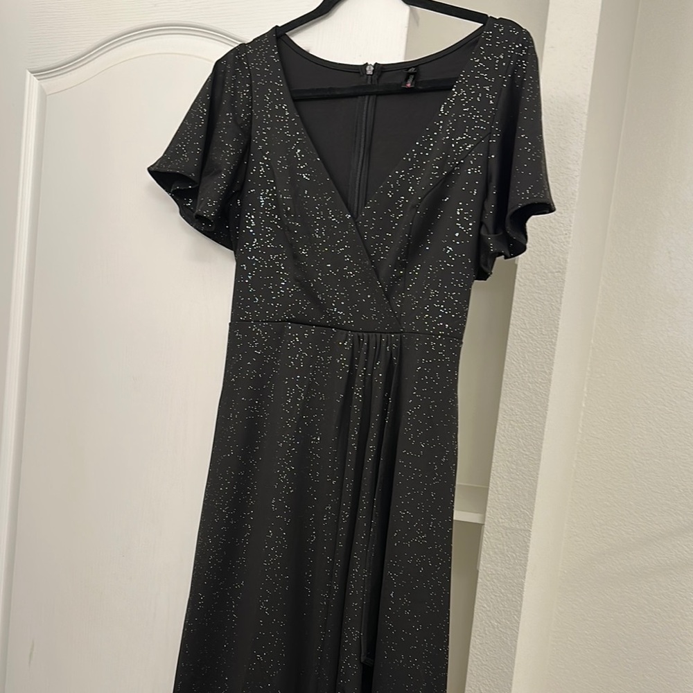 Ever Pretty Black Silver Flutter Sleeve Midi Dress - Picture 4 of 12